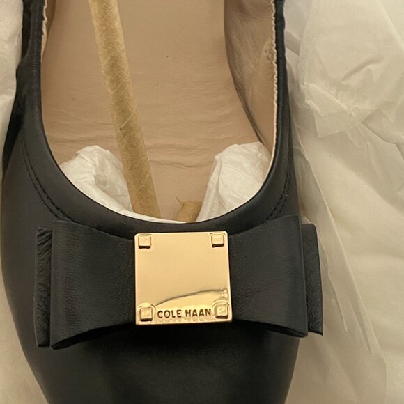 Cole Haan Black Leather Ballerina Flats with Gold detail - Picture 6 of 7